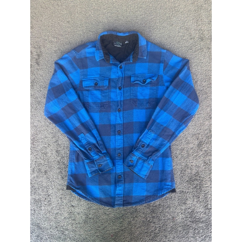 Burnside Flannel Shirt Men Small Blue Checkered Collared Long Sleeve Button-Up